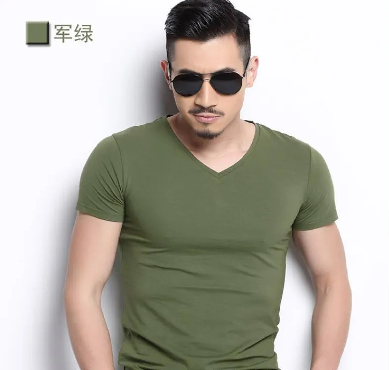 Aidase  New Men V-neck T Shirt 6 colors Fitness Mens T-shirts V neck Man T-shirt For Male Clothing Tshirts M-4XL Tops o-neck Tees