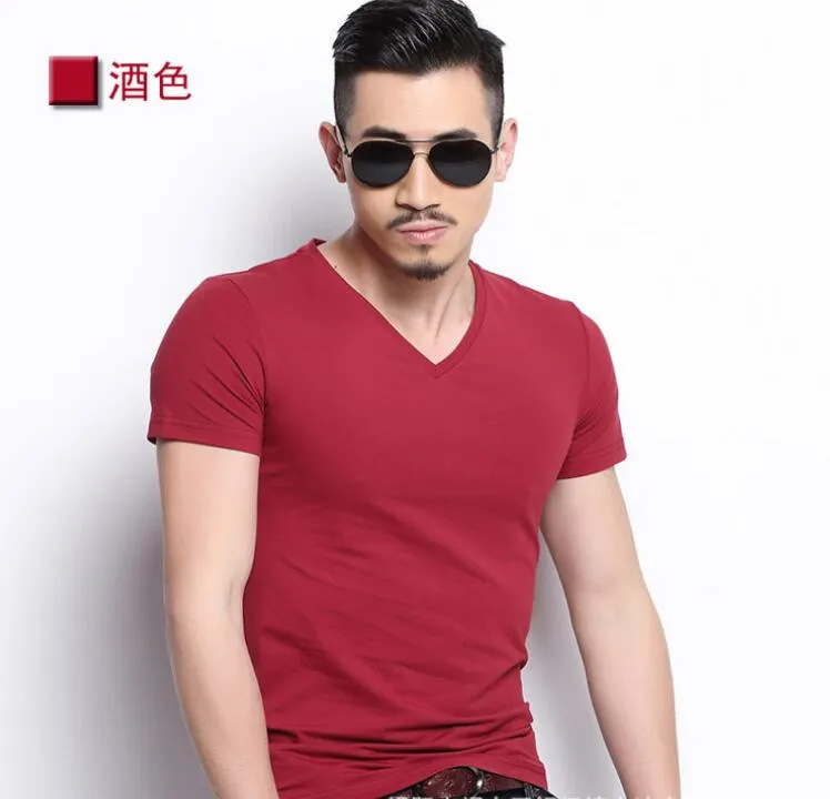 Aidase  New Men V-neck T Shirt 6 colors Fitness Mens T-shirts V neck Man T-shirt For Male Clothing Tshirts M-4XL Tops o-neck Tees