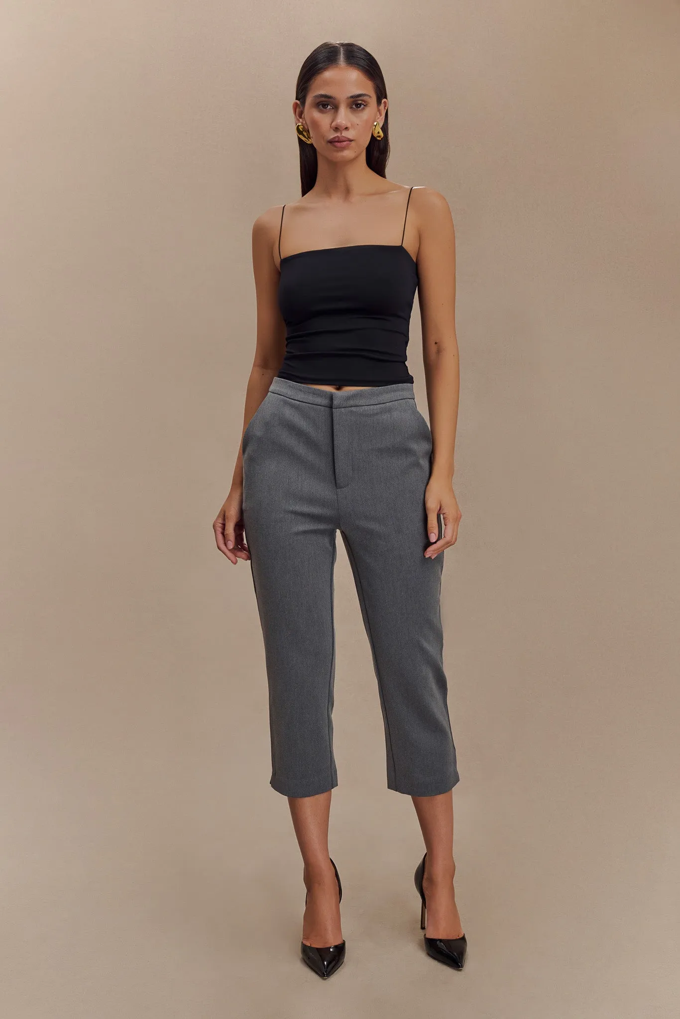 Anne Fitted Capri Pants - Charcoal Marle