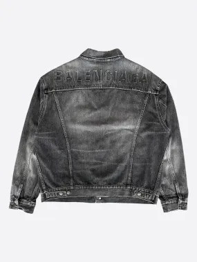 Balenciaga Grey Embossed Logo Denim Jacket