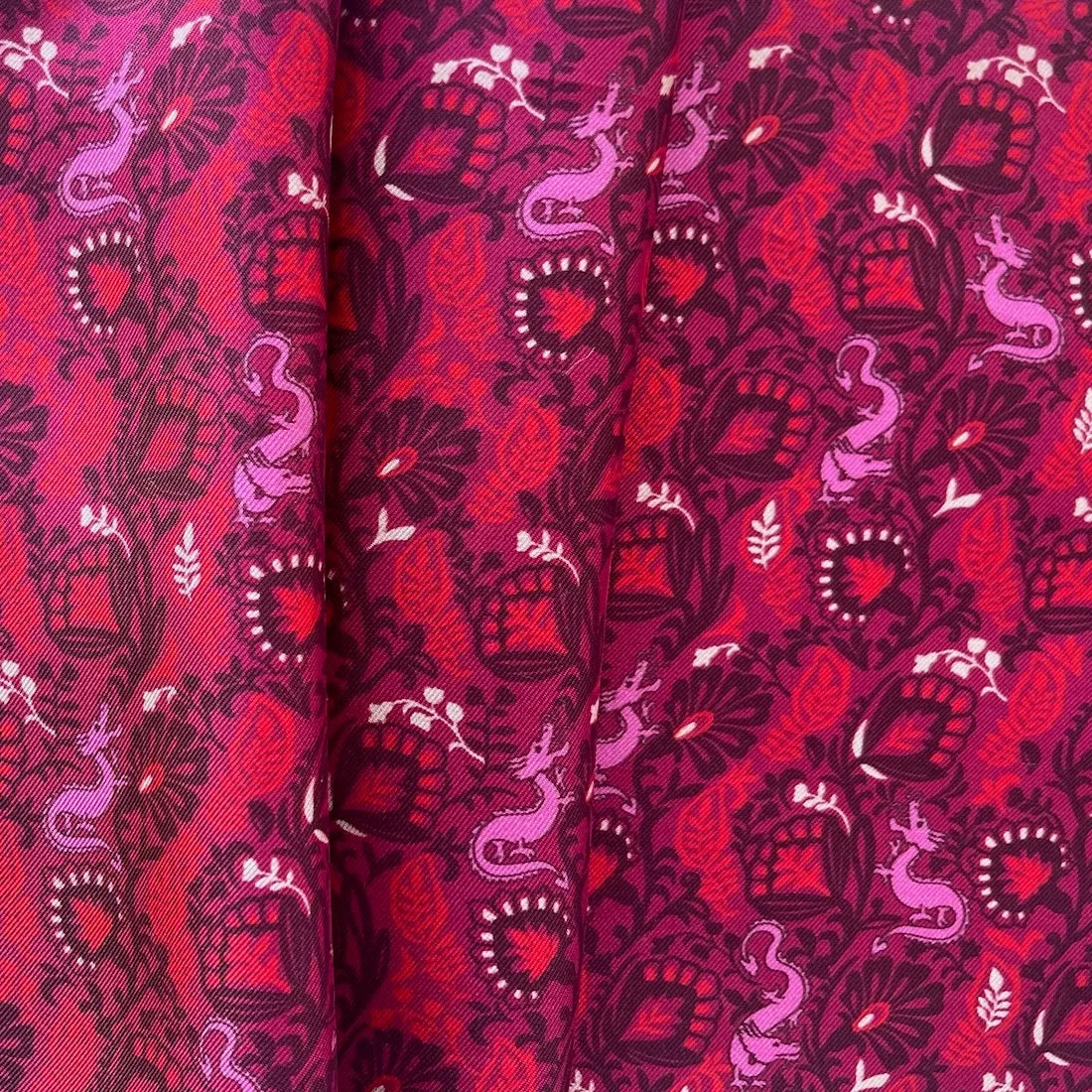 Barbie Pink Cheerful Dragons Silk Twill (Made in Italy)