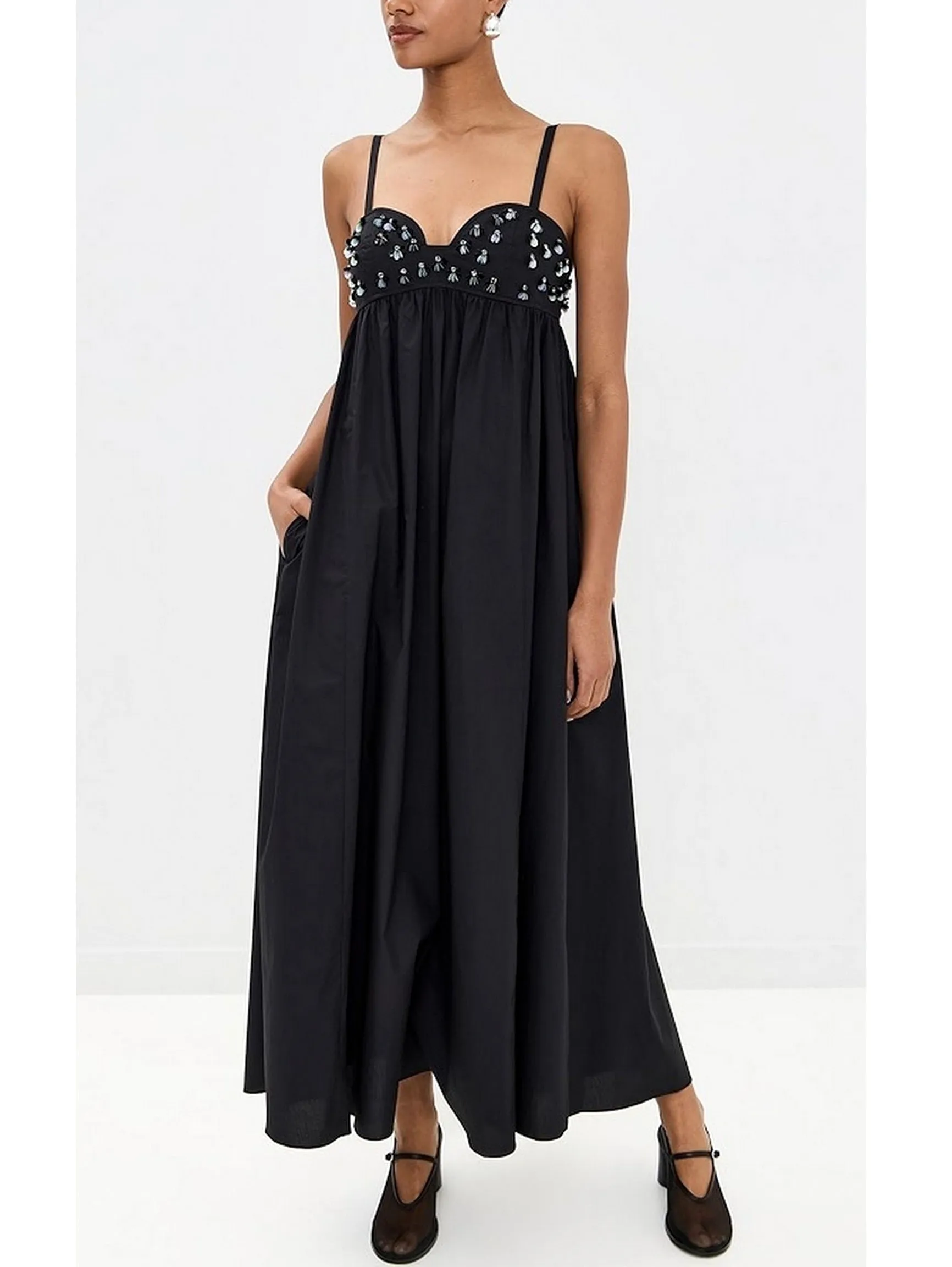 Bead-Embellished Empire-Waist Maxi Dress