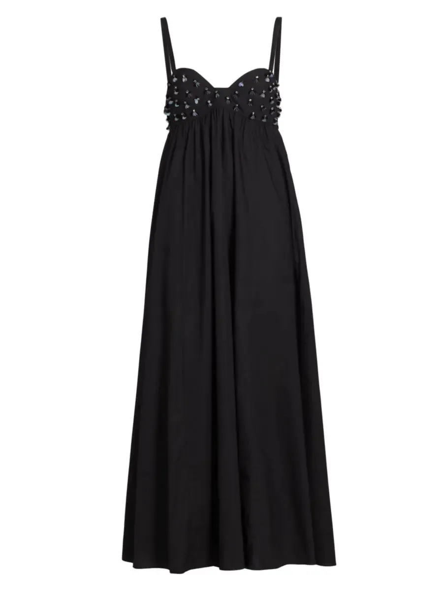 Bead-Embellished Empire-Waist Maxi Dress