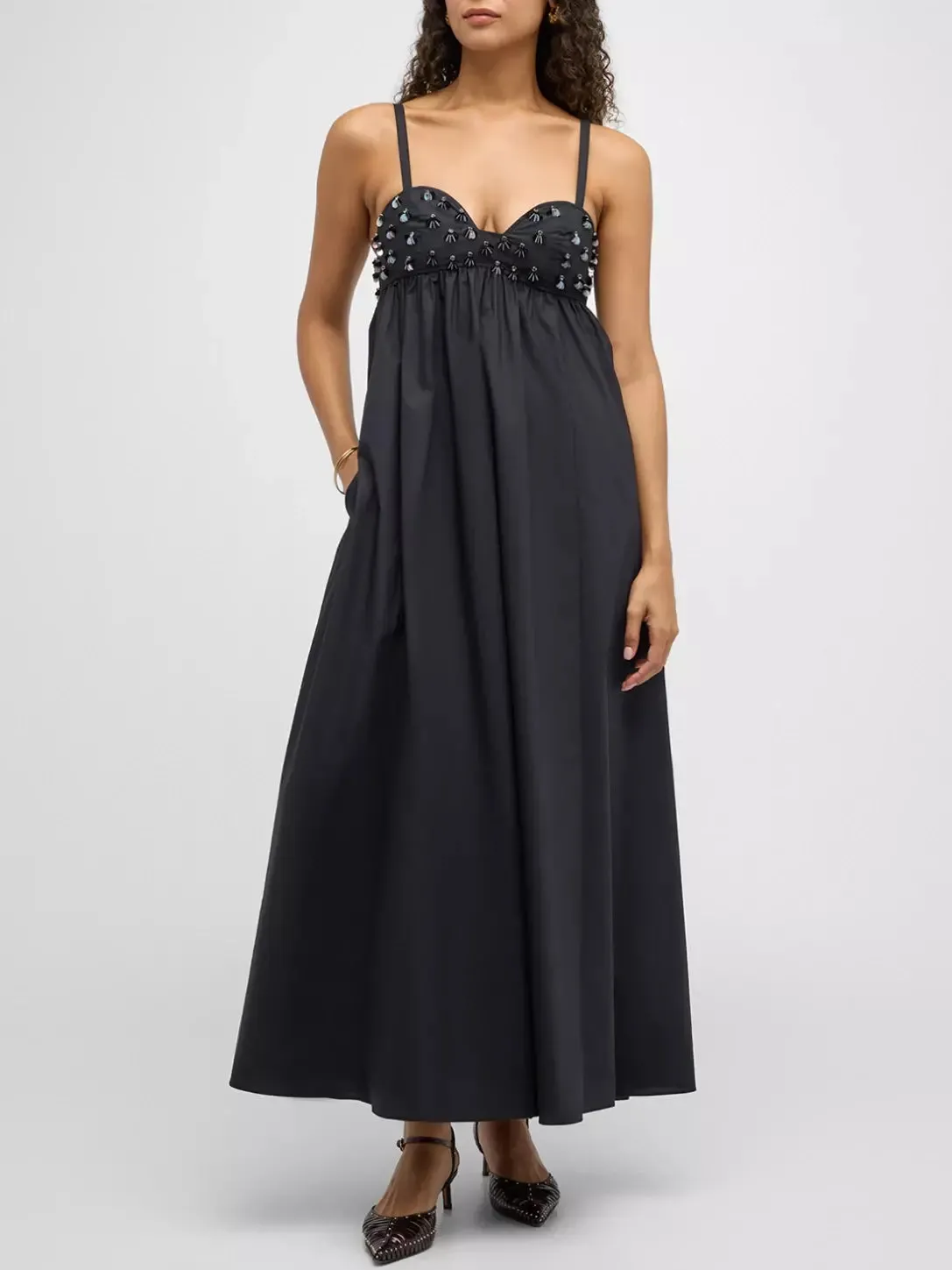 Bead-Embellished Empire-Waist Maxi Dress