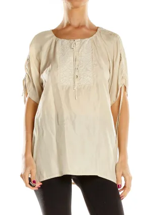 Beige Embroidered Peasant Blouse