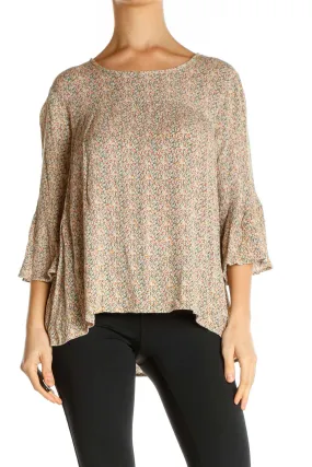 Beige Floral Print Blouse