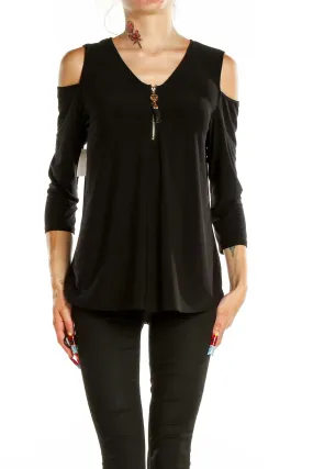 Black Cold Shoulder V-Neck Top