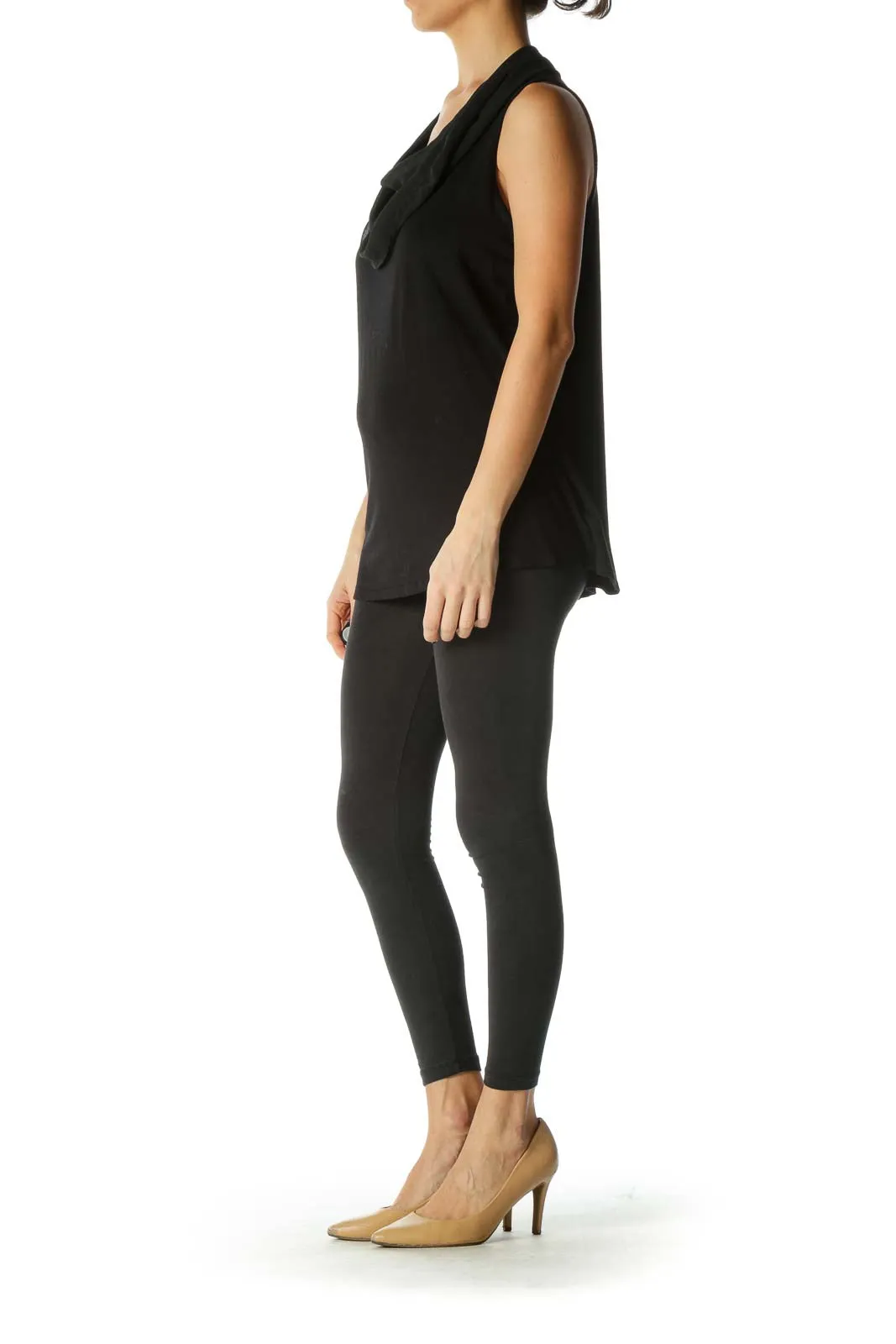 Black Cowl Neck Mixed-Media Stretch Top