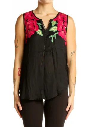 Black Floral Embroidered Sleeveless Top