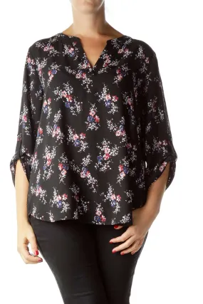 Black Flower Print Blouse