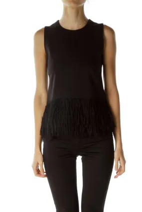 Black Fringe Sleeveless Blouse