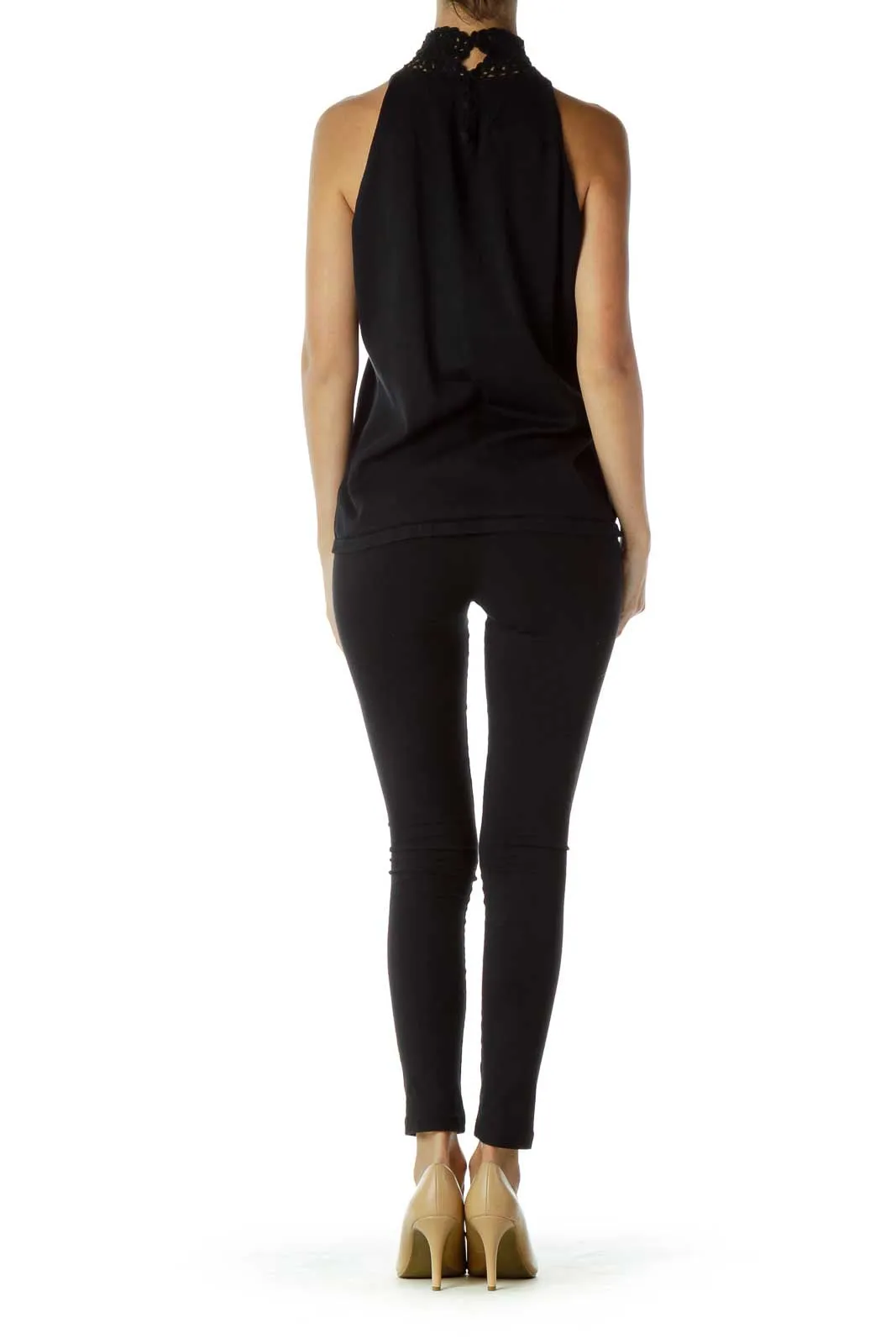 Black Knit High Neck Tank Top