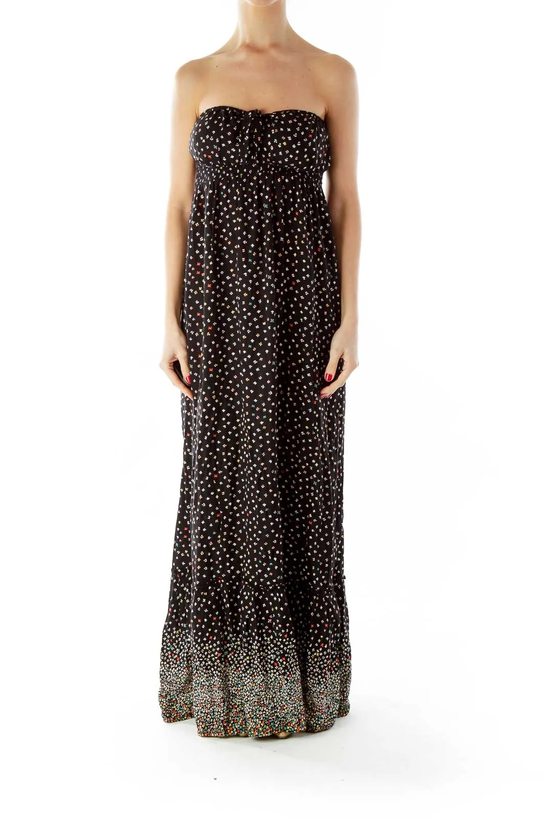 Black Multicolor Flower Maxi Dress