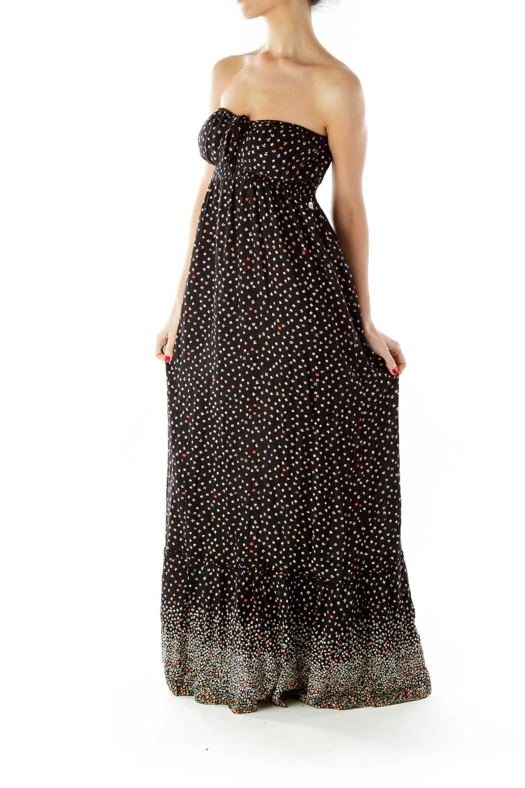 Black Multicolor Flower Maxi Dress