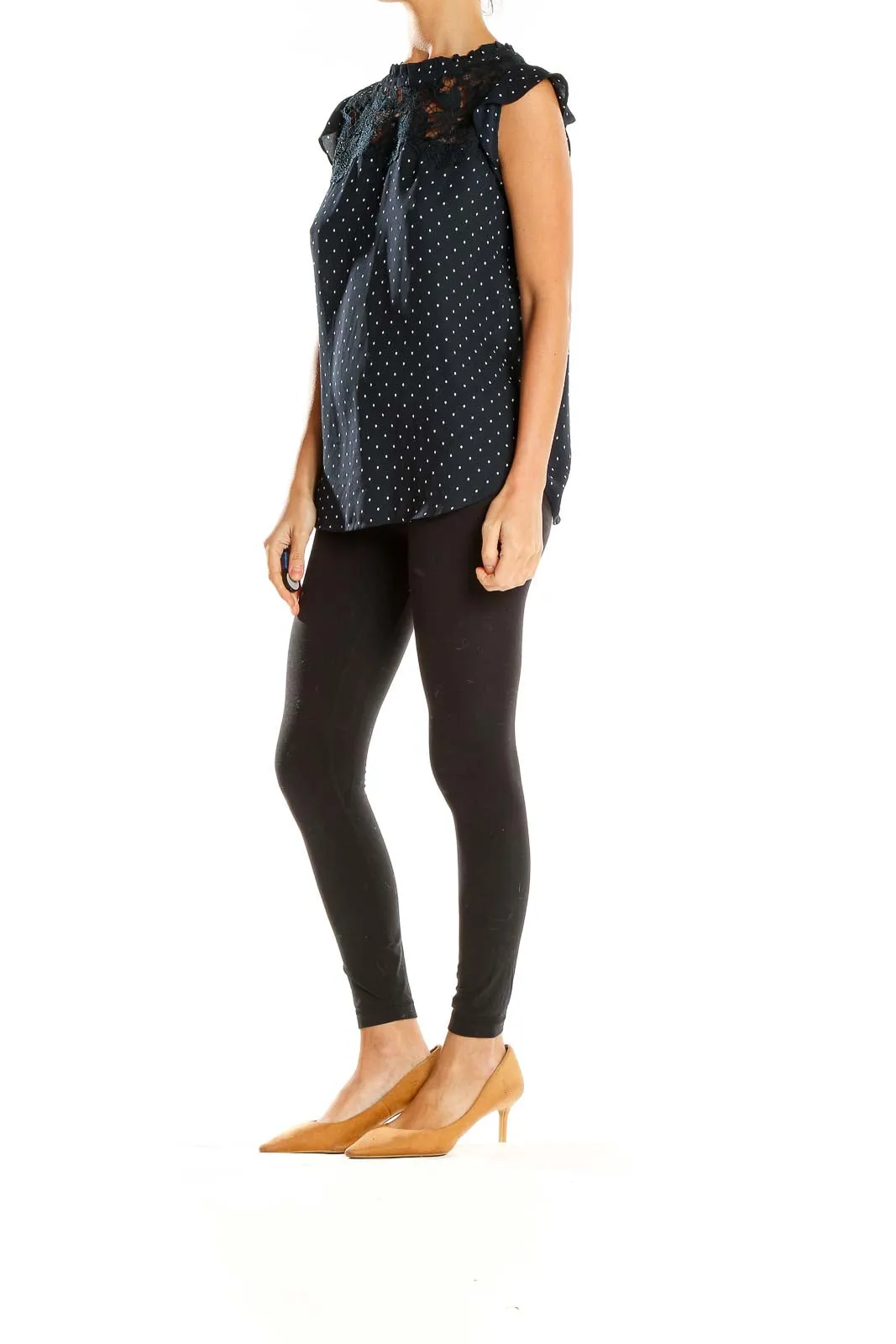 Black Polka Dot Lace-Trim Blouse