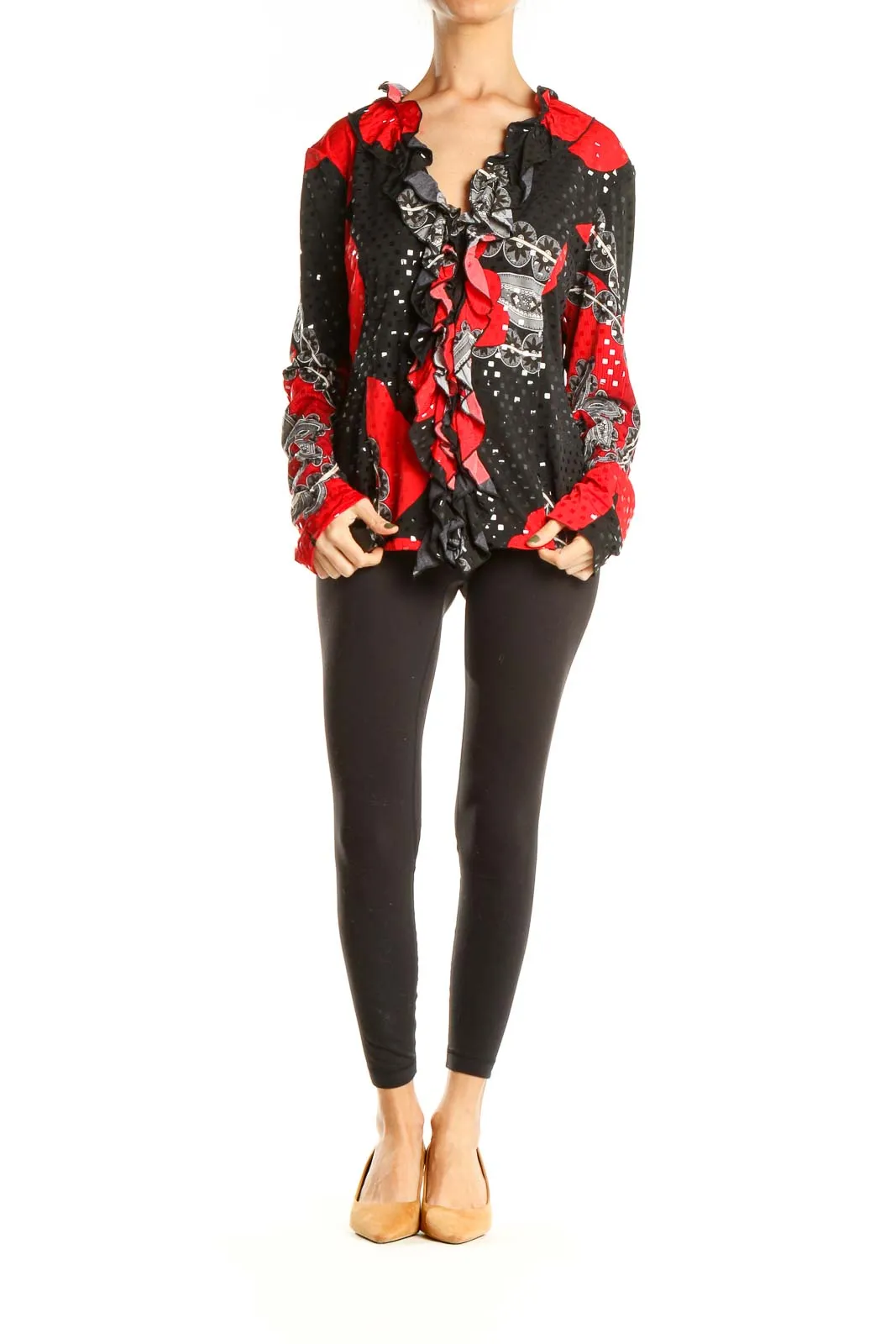 Black Red Sequin Retro Top