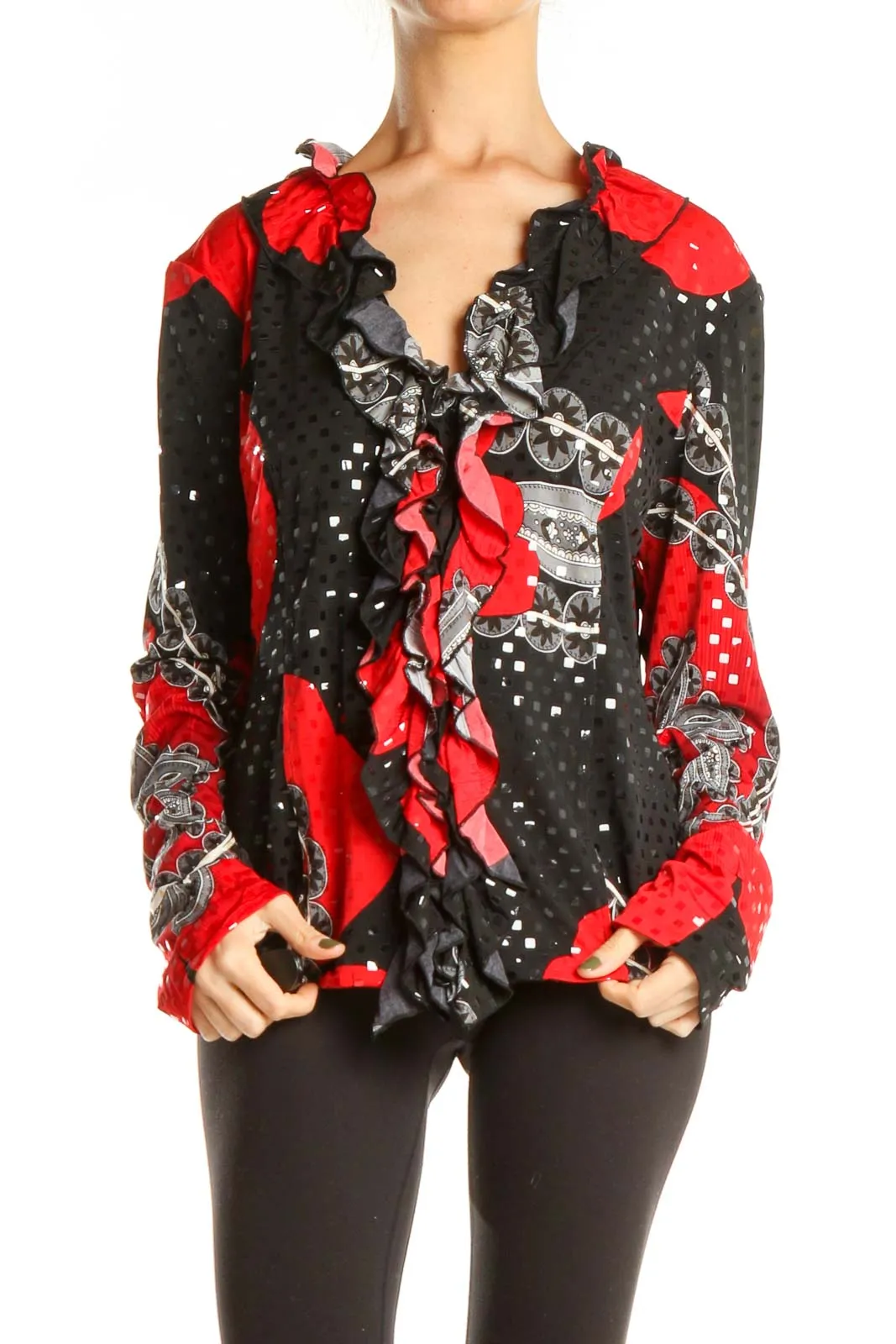 Black Red Sequin Retro Top