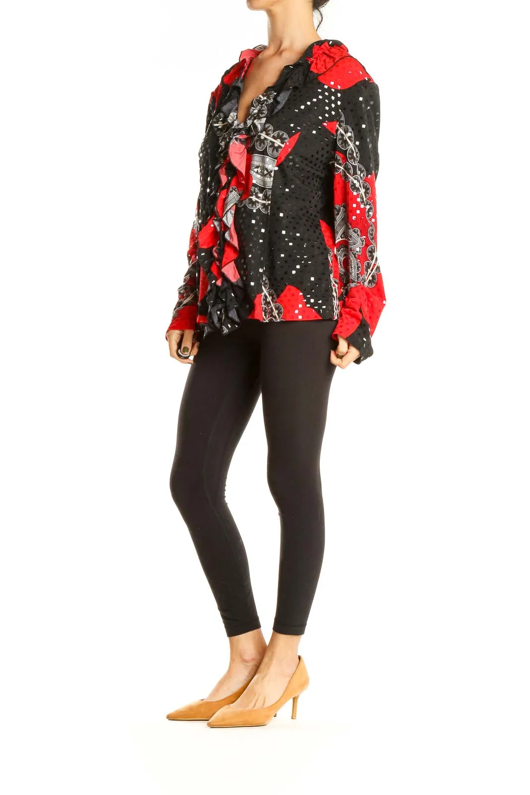 Black Red Sequin Retro Top