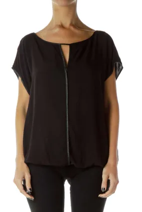 Black Shirt with Faux-Leather Trim