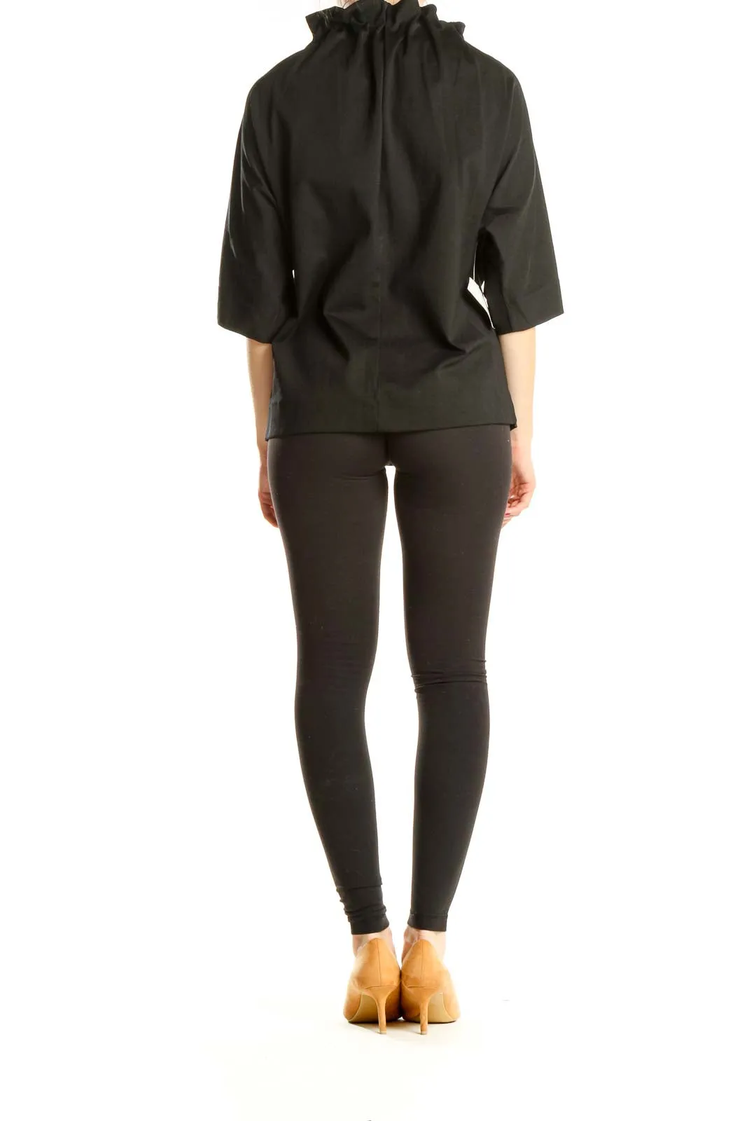 Black Structured Chic Top With Scrunch Neck Detail