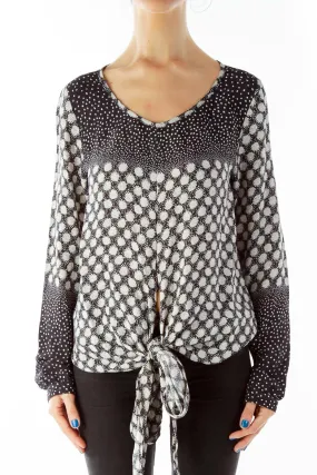 Black White Polka Dot Knotted Blouse