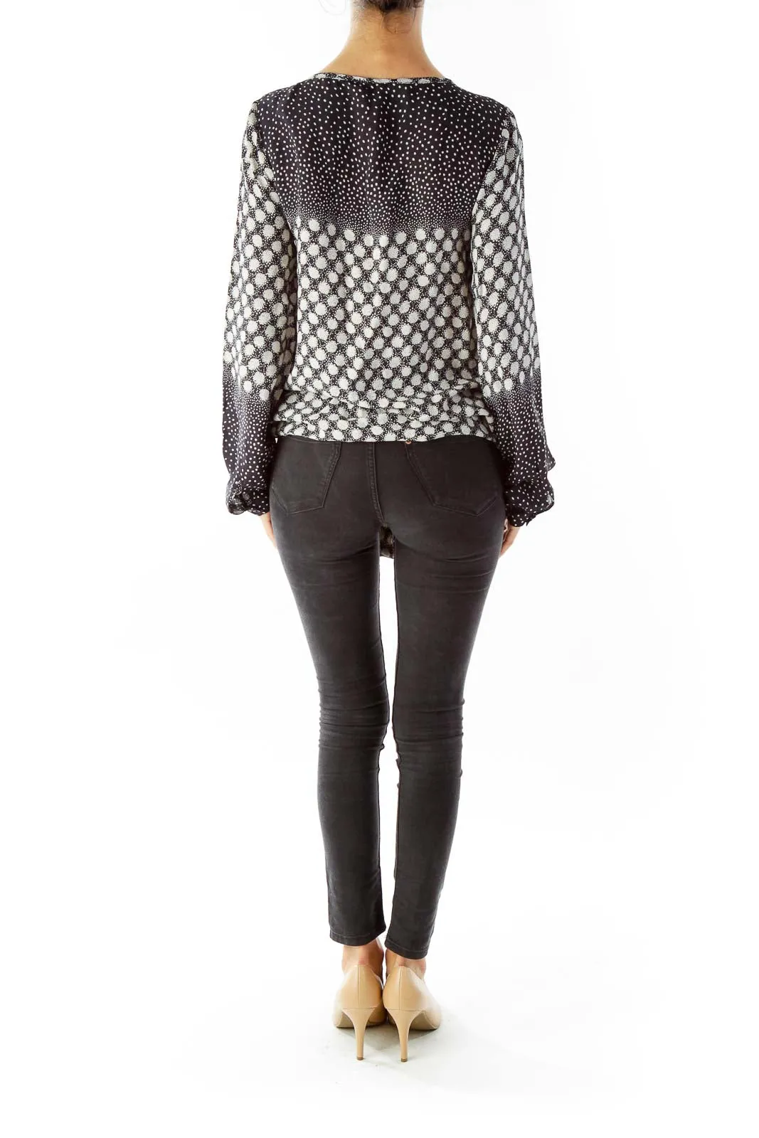 Black White Polka Dot Knotted Blouse