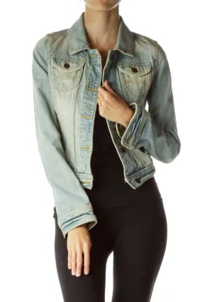 Blue Beige Distressed Denim Jacket