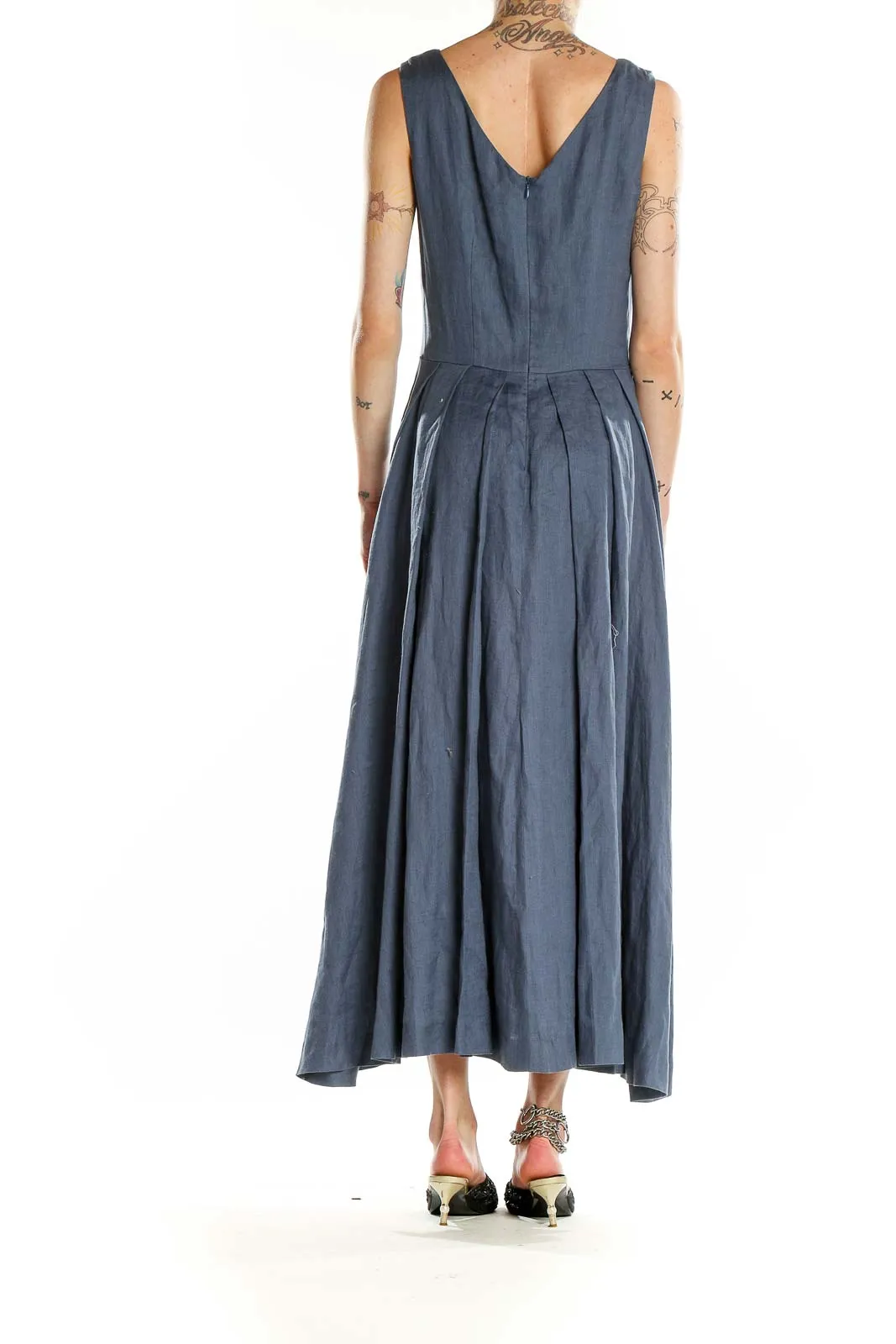 Blue Sleeveless Linen Maxi Dress