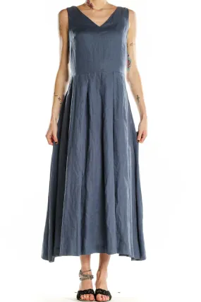 Blue Sleeveless Linen Maxi Dress