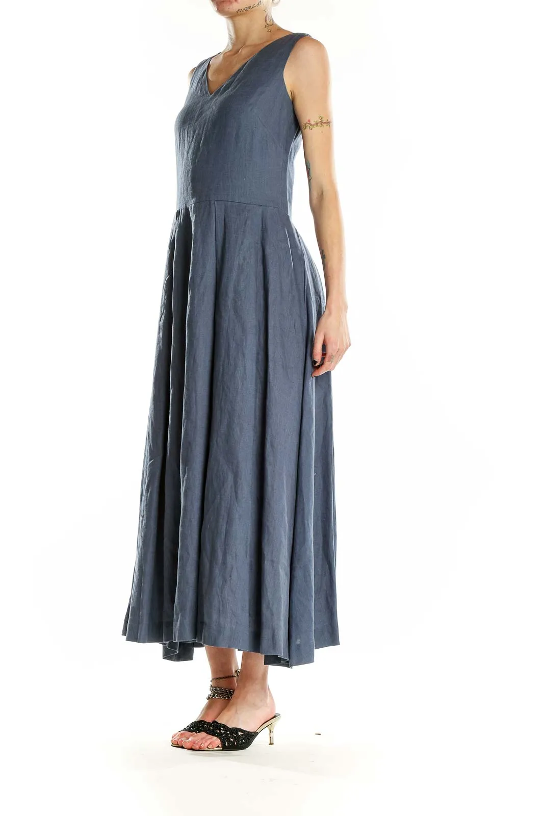 Blue Sleeveless Linen Maxi Dress