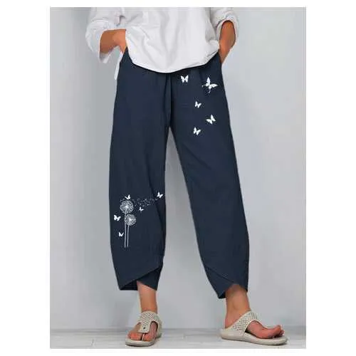 Butterflies Flower Print Pants