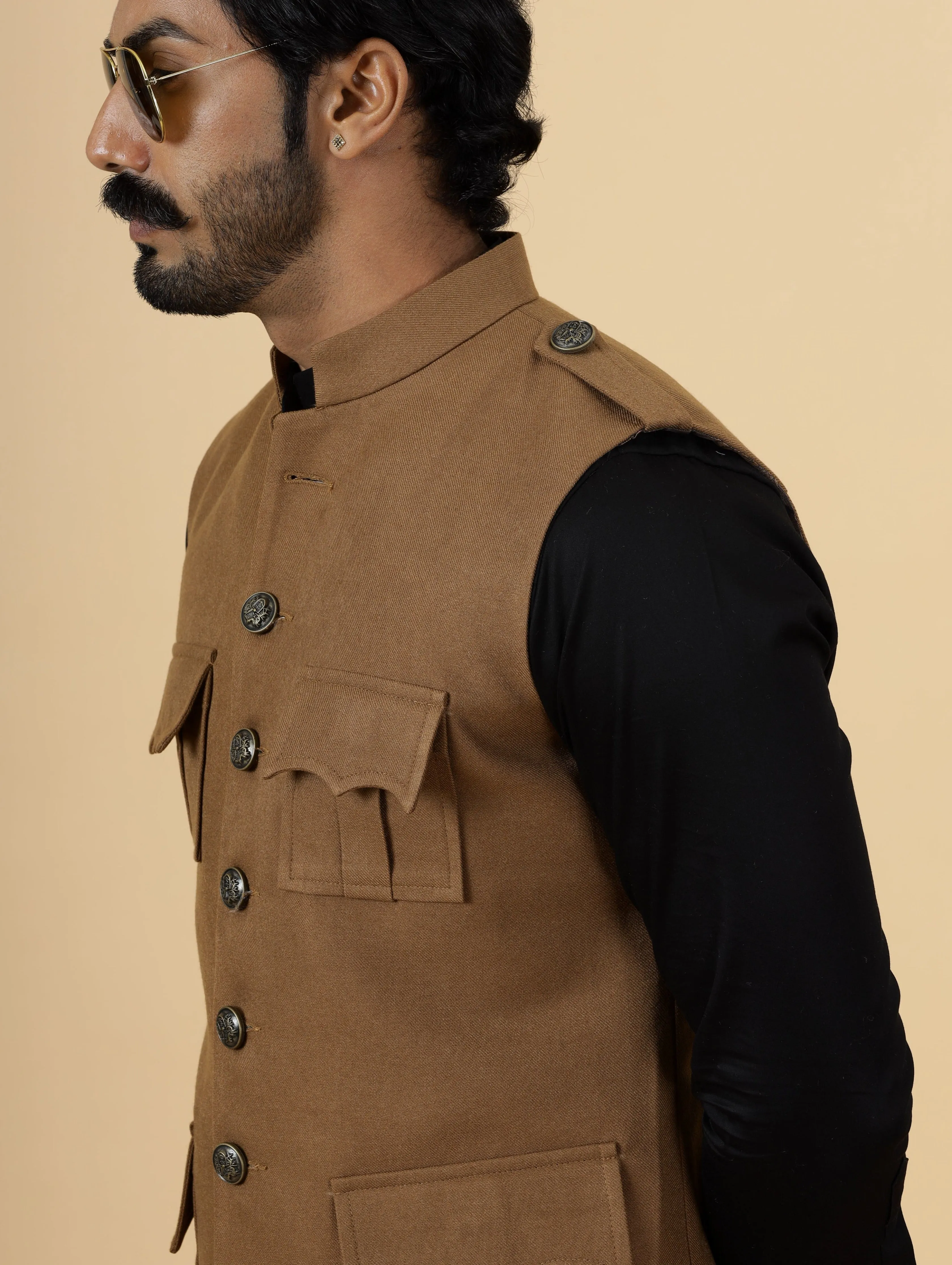 Camel Brown Tweed Semi -Hunting Rajputana Jacket