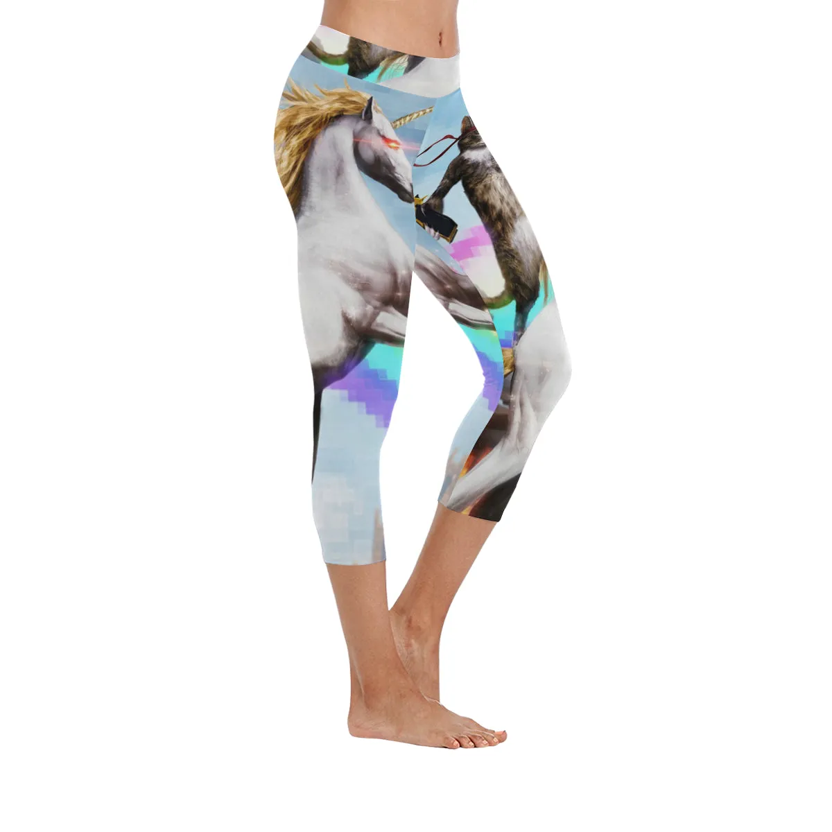 Cat Unicorn Honey Women's Low Rise Capri Leggings (Invisible Stitch)