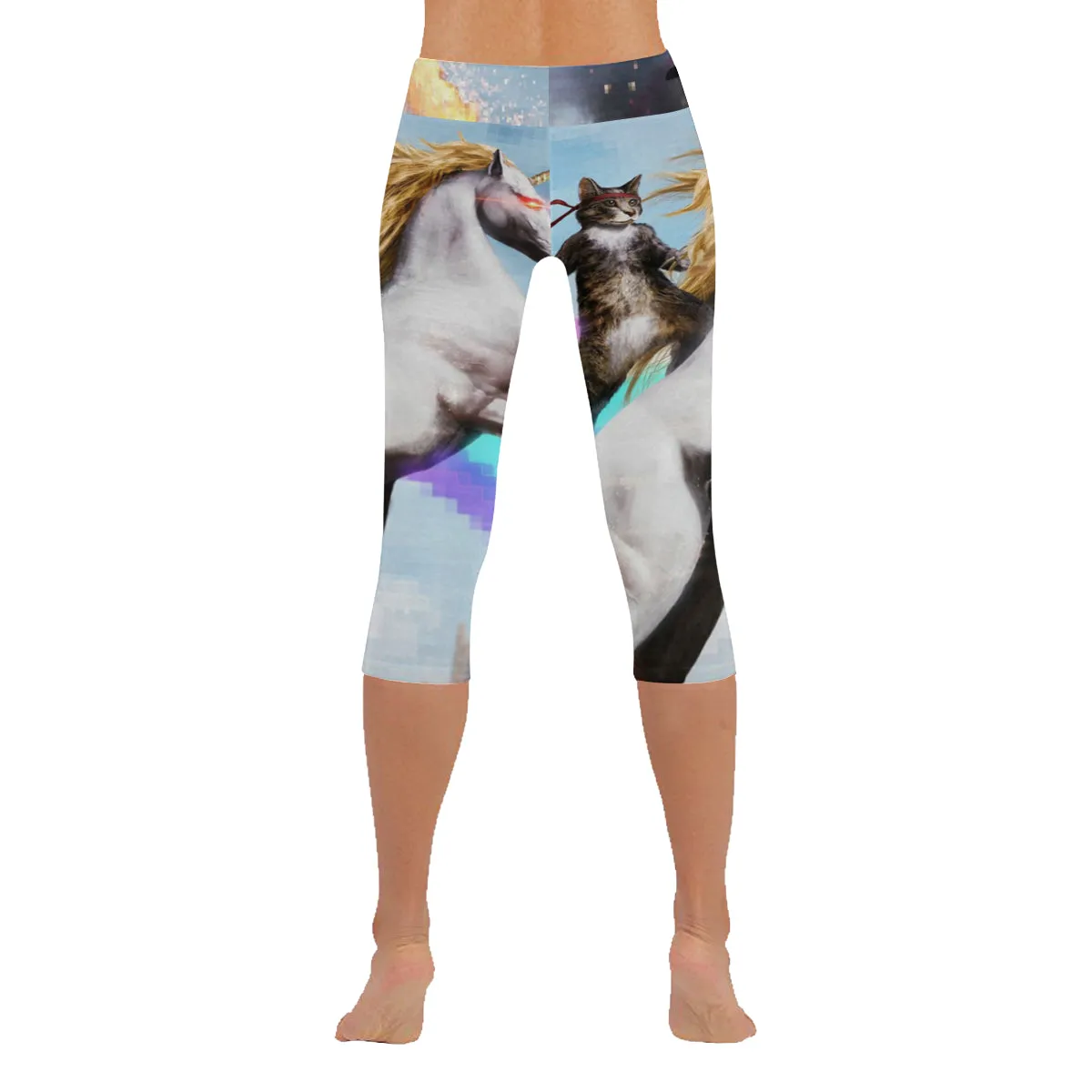 Cat Unicorn Honey Women's Low Rise Capri Leggings (Invisible Stitch)