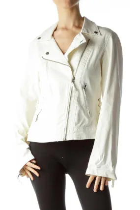 Cream Zippered Denim Jacket