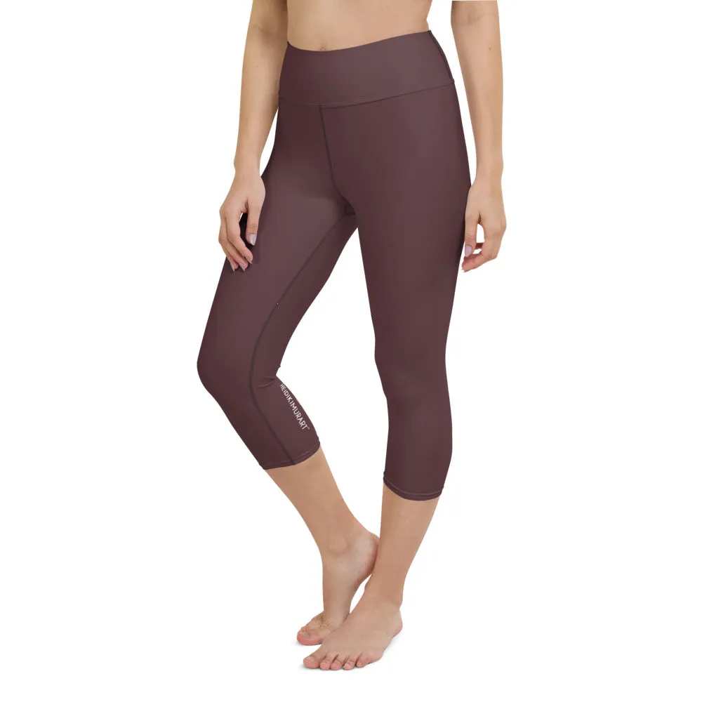 Dark Purple Yoga Capri Leggings, Solid Color Women's Workout Gym Tights-Made in USA/EU/MX