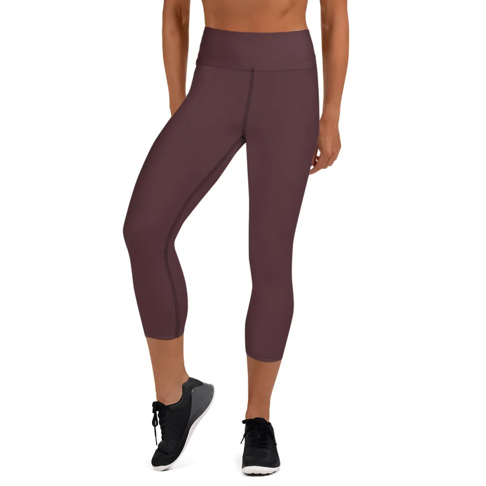 Dark Purple Yoga Capri Leggings, Solid Color Women's Workout Gym Tights-Made in USA/EU/MX