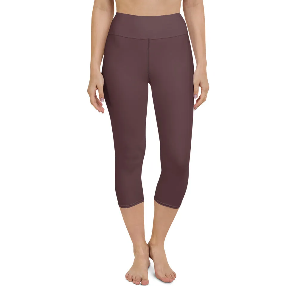 Dark Purple Yoga Capri Leggings, Solid Color Women's Workout Gym Tights-Made in USA/EU/MX