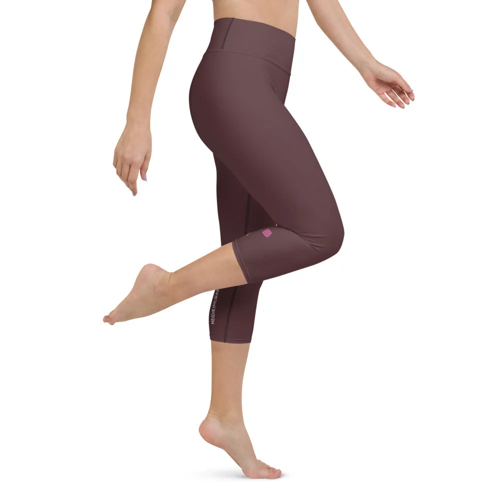 Dark Purple Yoga Capri Leggings, Solid Color Women's Workout Gym Tights-Made in USA/EU/MX