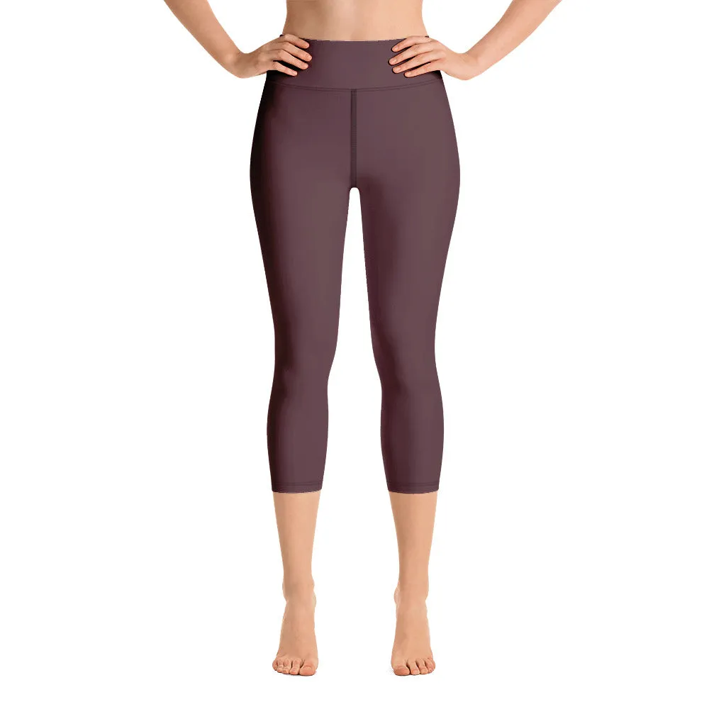 Dark Purple Yoga Capri Leggings, Solid Color Women's Workout Gym Tights-Made in USA/EU/MX