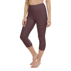 Dark Purple Yoga Capri Leggings, Solid Color Women's Workout Gym Tights-Made in USA/EU/MX