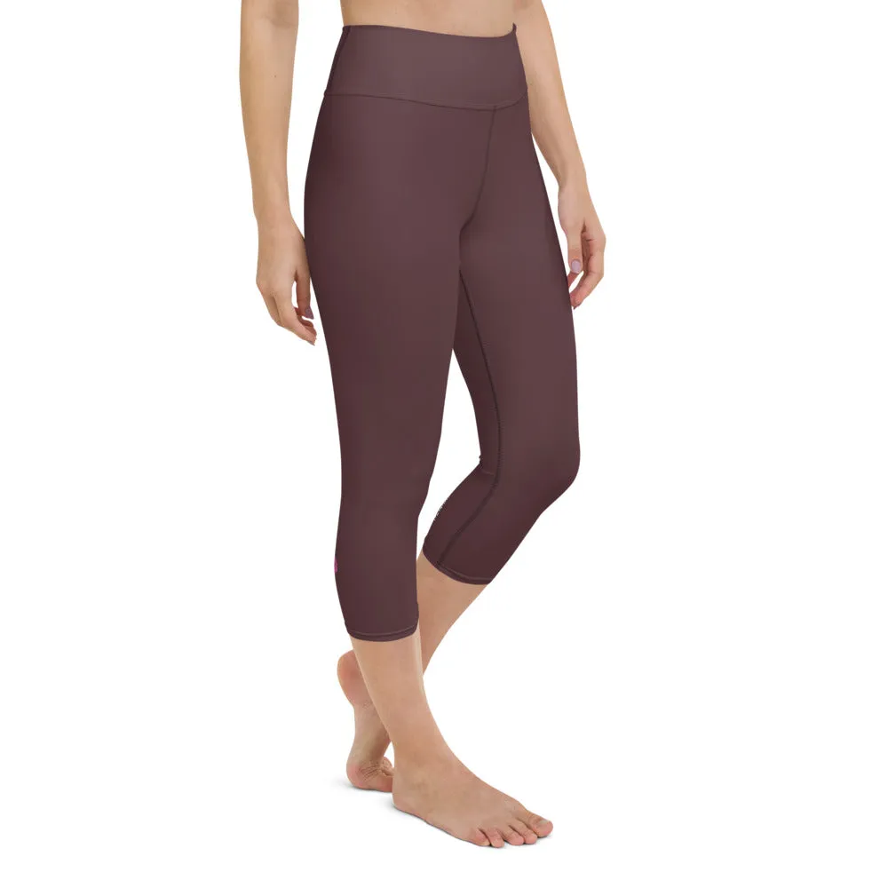 Dark Purple Yoga Capri Leggings, Solid Color Women's Workout Gym Tights-Made in USA/EU/MX