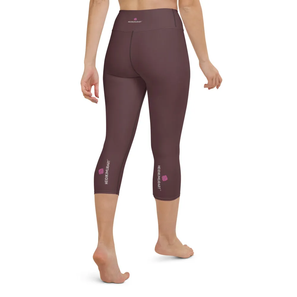 Dark Purple Yoga Capri Leggings, Solid Color Women's Workout Gym Tights-Made in USA/EU/MX