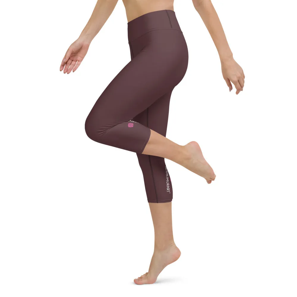 Dark Purple Yoga Capri Leggings, Solid Color Women's Workout Gym Tights-Made in USA/EU/MX