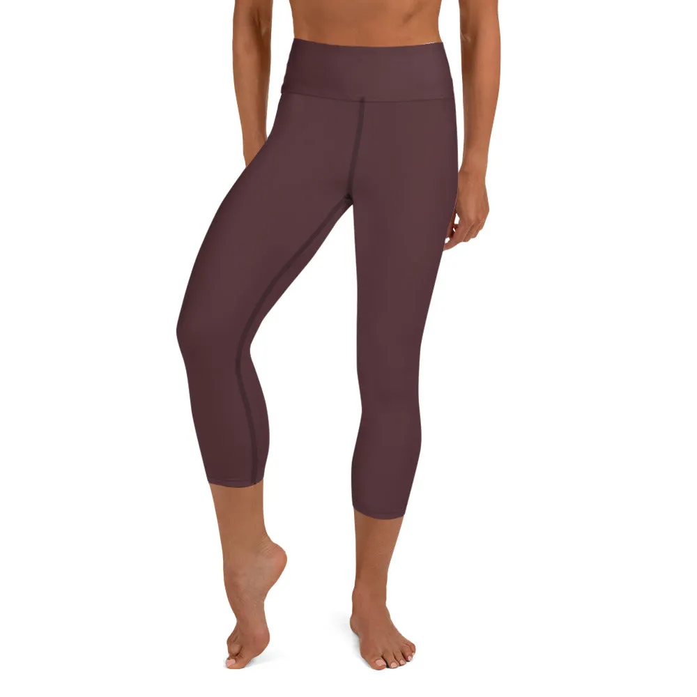 Dark Purple Yoga Capri Leggings, Solid Color Women's Workout Gym Tights-Made in USA/EU/MX