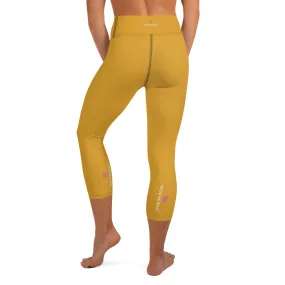 Dark Yellow Yoga Capri Leggings, Solid Color Women's Workout Gym Tights-Made in USA/EU/MX