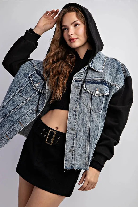 Drawstring Hooded Denim Jacket