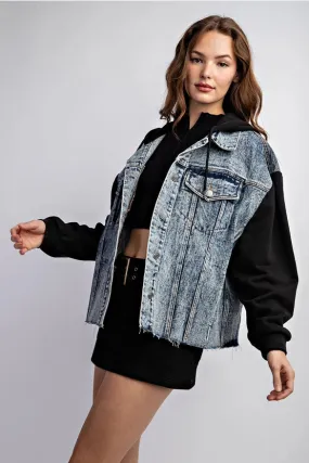 Drawstring Hooded Denim Jacket