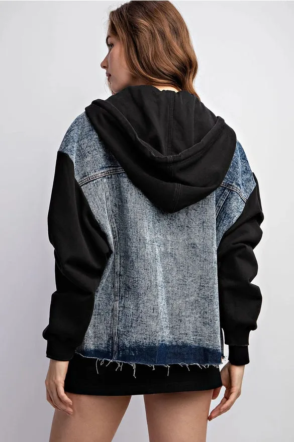 Drawstring Hooded Denim Jacket