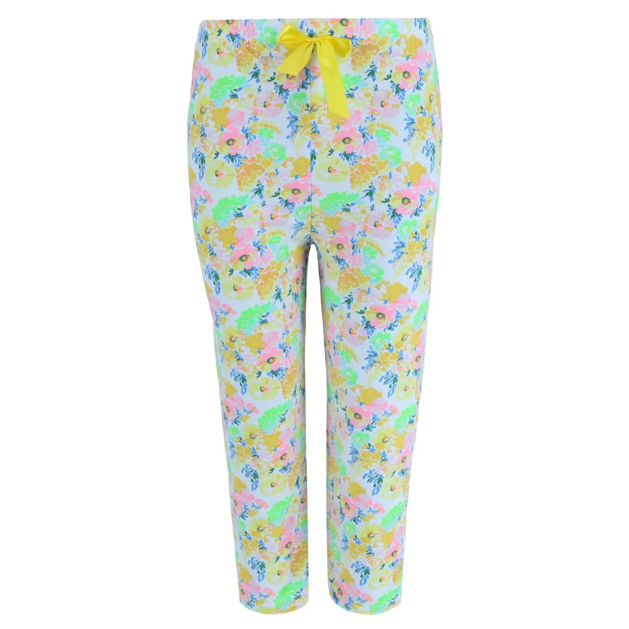 Elegant Emily Women's Plus Size Yellow Floral Capri Set